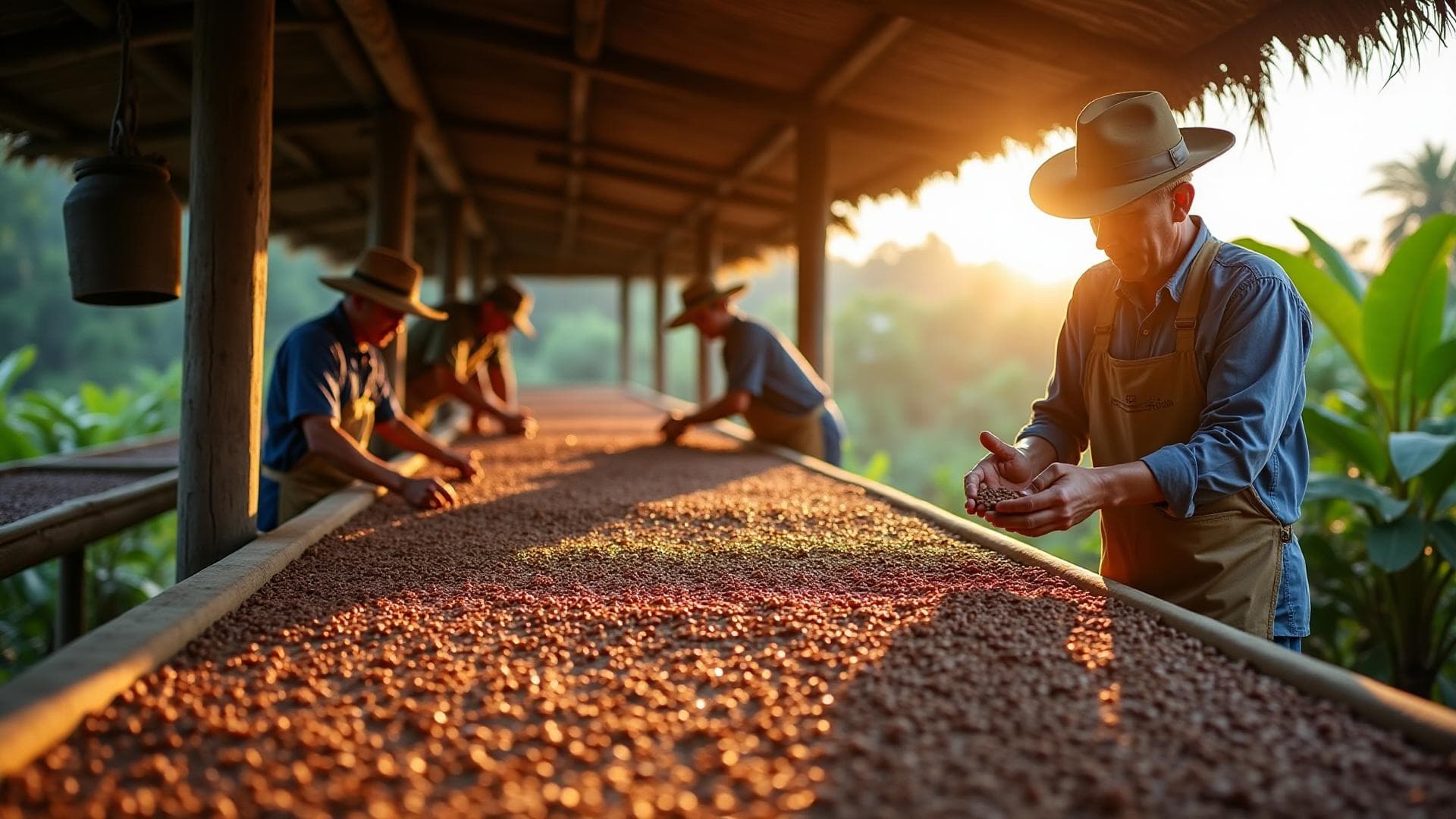 Farmers sorting premium coffee beans for export from Australia